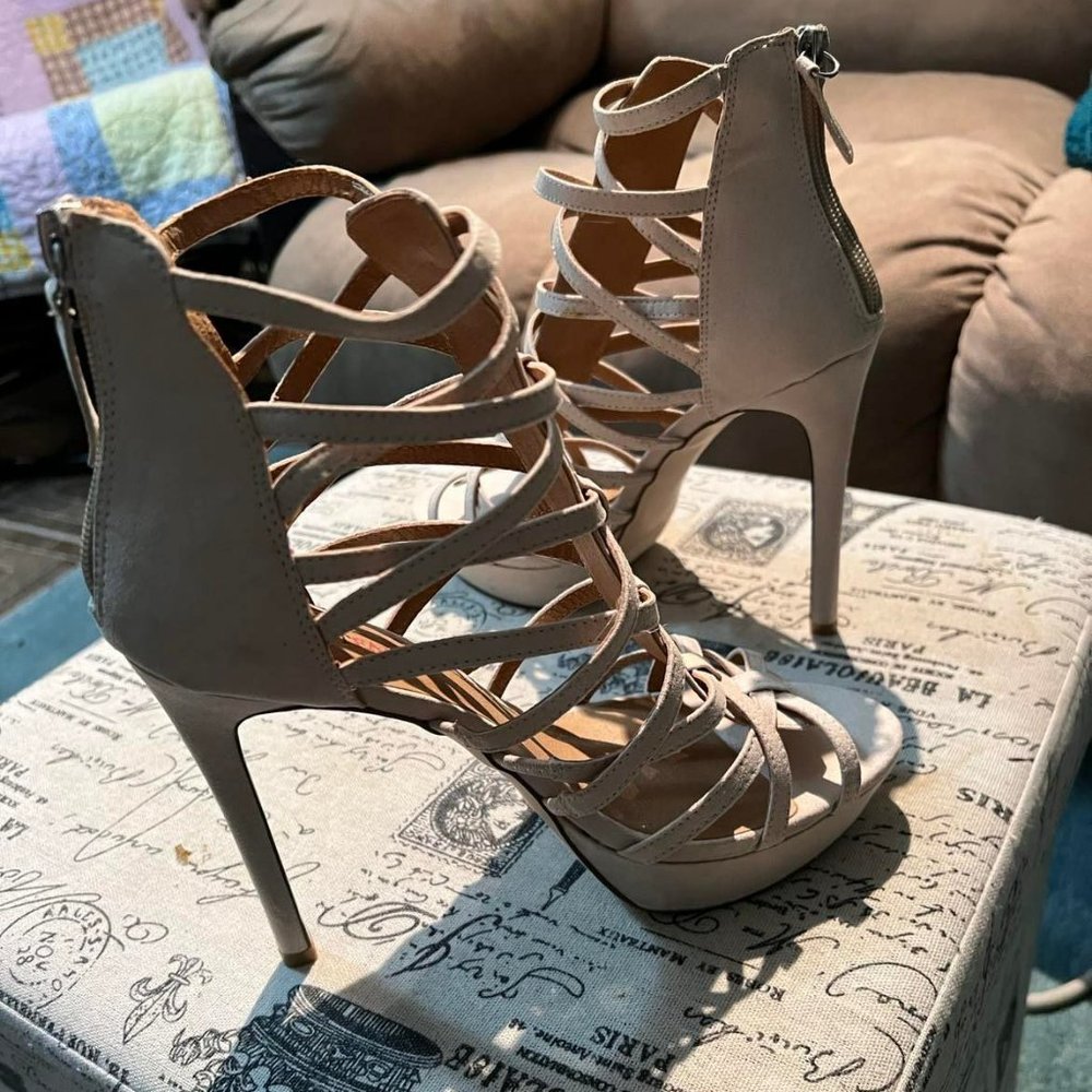 Beige Sandal Style High Heels - Roman Look